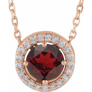 Natural Mozambique Garnet And .05 Ctw Natural Diamond Necklace