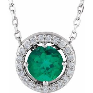 Imitation Emerald And .05 Ctw Natural Diamond Necklace