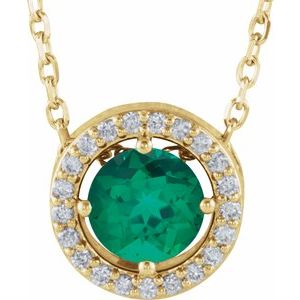 Lab-Grown Emerald And .05 Ctw Natural Diamond Necklace