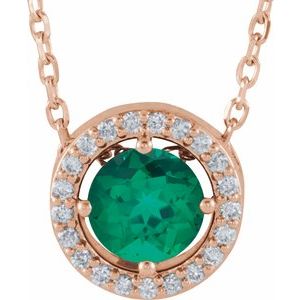 Lab-Grown Emerald And .05 Ctw Natural Diamond Necklace