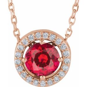 Lab-Grown Ruby And .05 Ctw Natural Diamond Necklace