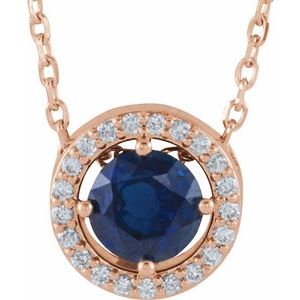 Lab-Grown Blue Sapphire And .05 Ctw Natural Diamond Necklace