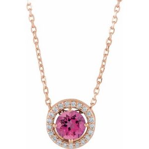 Natural Pink Tourmaline And .05 Ctw Natural Diamond Necklace