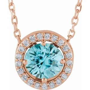 Natural Blue Zircon And .05 Ctw Natural Diamond Necklace