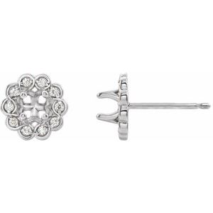 .08 Ctw Natural Diamond Semi-Set Stud Earrings With Backs