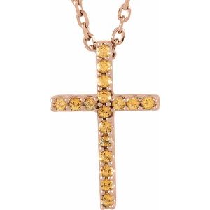 14K Rose Natural Yellow Sapphire Petite Cross 16″ Necklace