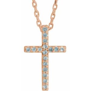 Natural Swiss Blue Topaz Petite Cross Necklace