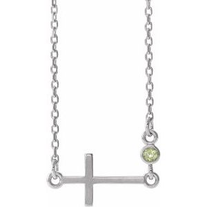 Sterling Silver Natural Peridot Sideways Cross 16-18″ Necklace