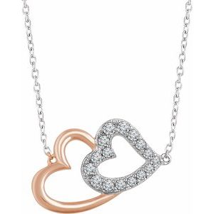 14K White/Rose 1/5 CTW Natural Diamond Double Heart 16-18″ Necklace