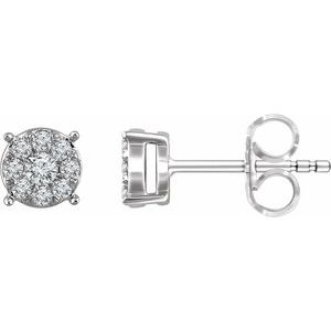 1/4 Ctw Natural Diamond Cluster Stud Earrings With Backs