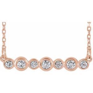 14K Rose 1/5 CTW Natural Diamond Bezel-Set Bar 16-18″ Necklace