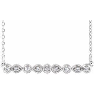 14K White .07 CTW Natural Diamond Milgrain Bar 16-18″ Necklace