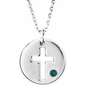 Sterling Silver Imitation Alexandrite Pierced Cross Disc 16-18″ Necklace