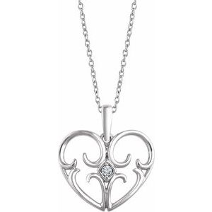 Sterling Silver .03 CT Natural Diamond Heart 16-18″ Necklace