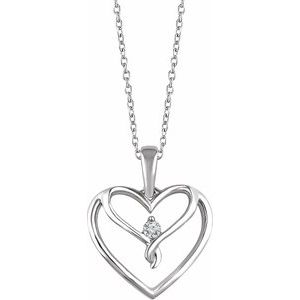 Sterling Silver .05 CT Natural Diamond Heart 16-18″ Necklace