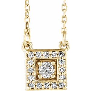 14K Yellow 1/8 CTW Natural Diamond Halo-Style 16-18″ Necklace