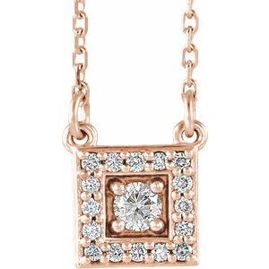 14K Rose 1/8 CTW Natural Diamond Halo-Style 16-18″ Necklace