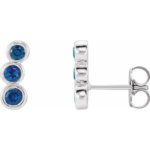 Natural Blue Sapphire Ear Climbers With Backs