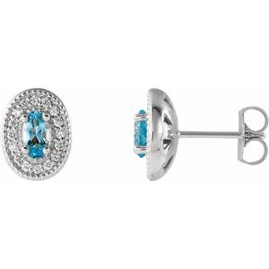 1/8 Ctw Natural Diamond And Natural Aquamarine Earrings