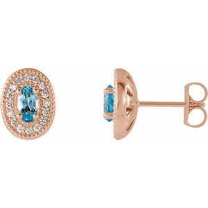 1/8 Ctw Natural Diamond And Natural Aquamarine Earrings