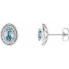 Platinum 6×4 mm Natural Aquamarine & 1/5 CTW Natural Diamond Halo-Style Earrings