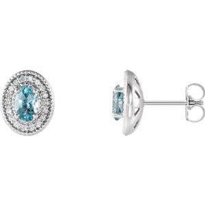 1/5 Ctw Natural Diamond And Natural Aquamarine Earrings