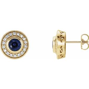 Lab-Grown Blue Sapphire And 1/3 Ctw Natural Diamond Earrings With Backs