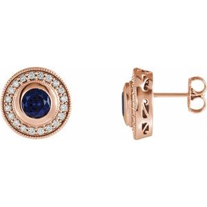 Lab-Grown Blue Sapphire And 1/3 Ctw Natural Diamond Earrings With Backs