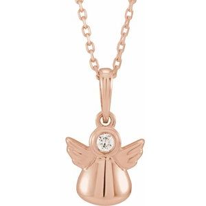 14K Rose .03 CT Natural Diamond Youth Angel 15″ Necklace