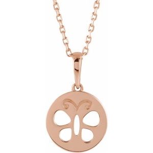 14K Rose Youth Butterfly Disc 15″ Necklace