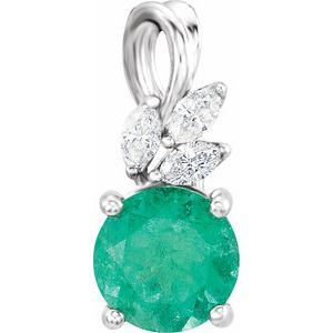 Platinum Lab-Grown Emerald & 1/10 CTW Natural Diamond Pendant