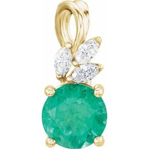 14K Yellow Lab-Grown Emerald & 1/10 CTW Natural Diamond Pendant