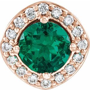 14K Rose Lab-Grown Emerald & .08 CTW Natural Diamond Pendant