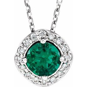 Lab-Grown Emerald And .08 Ctw Natural Diamond Necklace