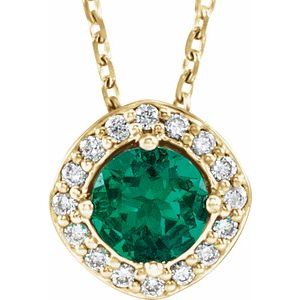 Lab-Grown Emerald And .08 Ctw Natural Diamond Necklace