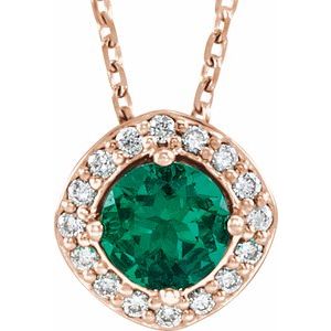 Lab-Grown Emerald And .08 Ctw Natural Diamond Necklace