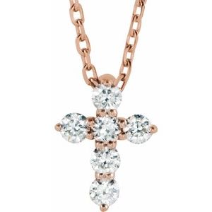 14K Rose 1/6 CTW Natural Diamond Cross 16-18″ Necklace