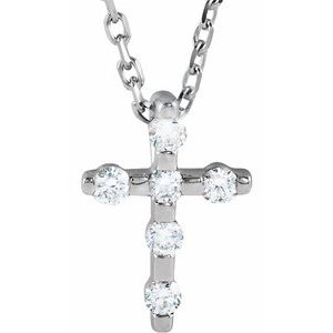 Platinum .08 CTW Natural Diamond Cross 16-18″ Necklace