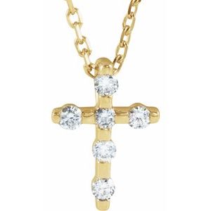 14K Yellow .08 CTW Natural Diamond Cross 16-18″ Necklace