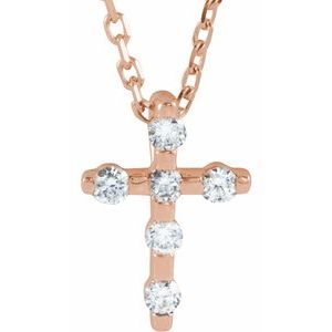 14K Rose .08 CTW Natural Diamond Cross 16-18″ Necklace