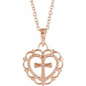 14K Rose Youth Heart with Cross 16-18″ Necklace