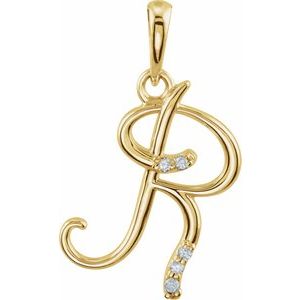 14K Yellow .025 CTW Natural Diamond Initial R Pendant