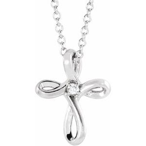 Platinum .015 CTW Natural Diamond Cross 16-18″ Necklace