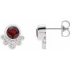 14K White Natural Mozambique Garnet & 1/8 CTW Natural Diamond Earrings