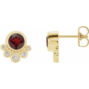 Natural Mozambique Garnet And 1/8 Ctw Natural Diamond Earrings