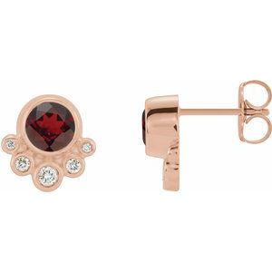 Natural Mozambique Garnet And 1/8 Ctw Natural Diamond Earrings