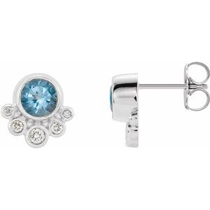 Natural Aquamarine And 1/8 Ctw Natural Diamond Earrings