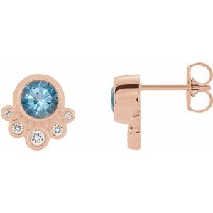 Natural Aquamarine And 1/8 Ctw Natural Diamond Earrings