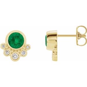 Natural Emerald And 1/8 Ctw Natural Diamond Earrings