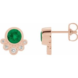 Natural Emerald And 1/8 Ctw Natural Diamond Earrings